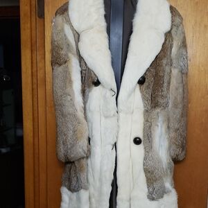 Womens Rabbit Fur Coat - White and Brown